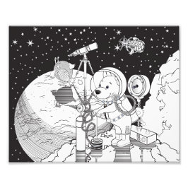 Kleurruimte met een astronautenpuppy foto afdruk
