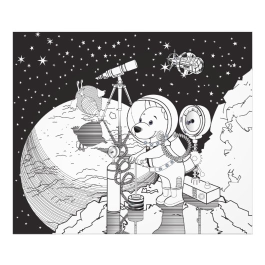 Kleurruimte met een astronautenpuppy foto afdruk (Voorkant)