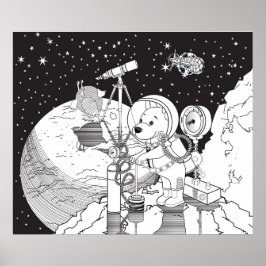 Kleurruimte met een astronautenpuppy poster