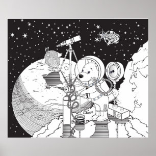 Kleurruimte met een astronautenpuppy poster