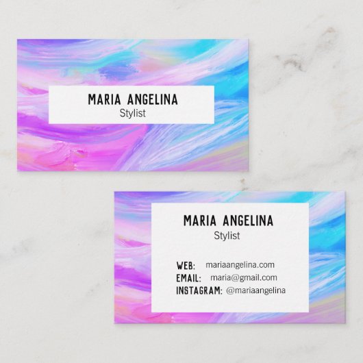Kleurschilderij van abstract paars blauw visitekaartje (Voorkant / Achterkant)