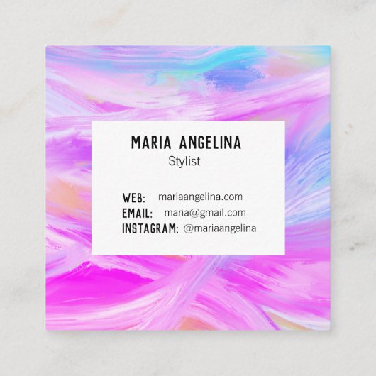 Kleurschilderij van abstract paars vierkante visitekaartje (Achterkant)