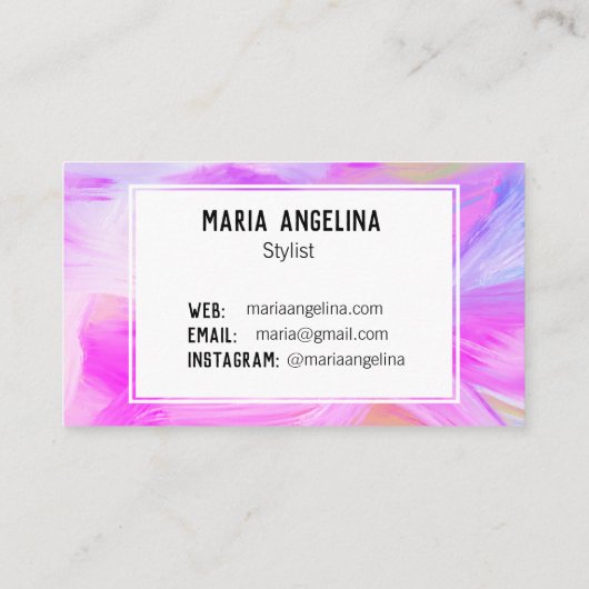 Kleurschilderij van abstract paars visitekaartje (Achterkant)