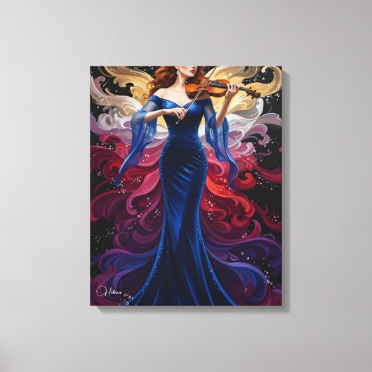 Kleurspatten Vioolmeisje Canvas Kunst (Voorkant)
