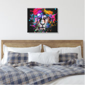 Kleurspattende Leeuw Canvas Afdruk (Insitu (Slaapkamer))