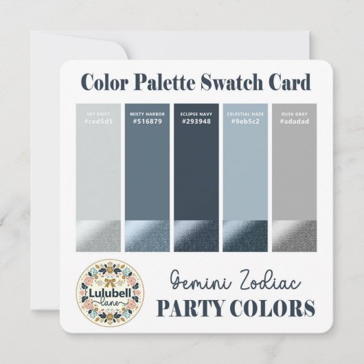 Kleurstaal Palet Kaart voor Gemini Zodiac Sign (Voorkant)