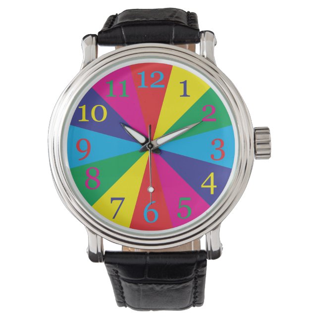 Kleurstalen Geel Groen Cyaan Blauw M Horloge (Voorkant)