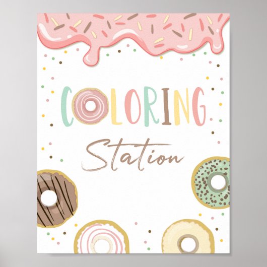Kleurstation Donut Pink Girl Birthday Sign Poster (Voorkant)