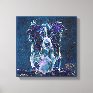 Kleurstijl voor Collie Blue Sterrennacht Canvas Afdruk