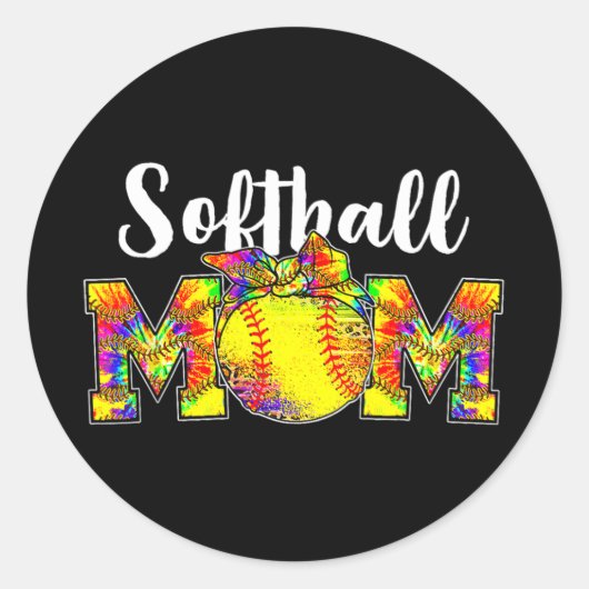 Kleurstof Softbal Moeder T-shirt Softbal Spel Dag  Ronde Sticker (Voorkant)