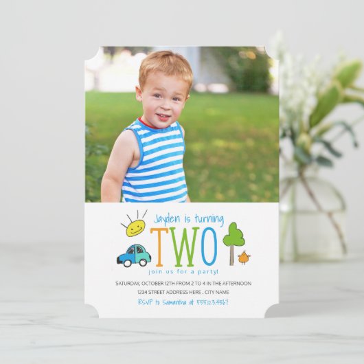 Kleurstofdoppen 2e verjaardag van de uitnodiging / (Staand voorkant)