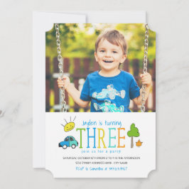 Kleurstofdoppen 3rd Birthday Party Invite / auto Kaart