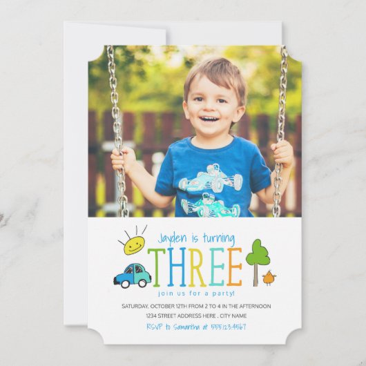 Kleurstofdoppen 3rd Birthday Party Invite / auto Kaart (Voorkant)