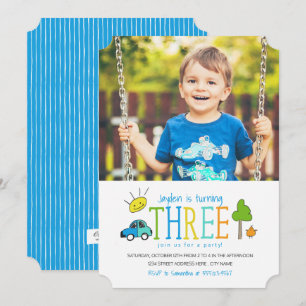 Kleurstofdoppen 3rd Birthday Party Invite / auto Kaart