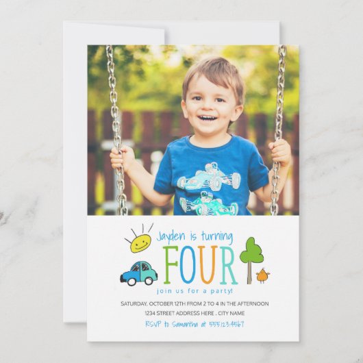 Kleurstofdoppen 4e verjaardag van de uitnodiging / (Voorkant)