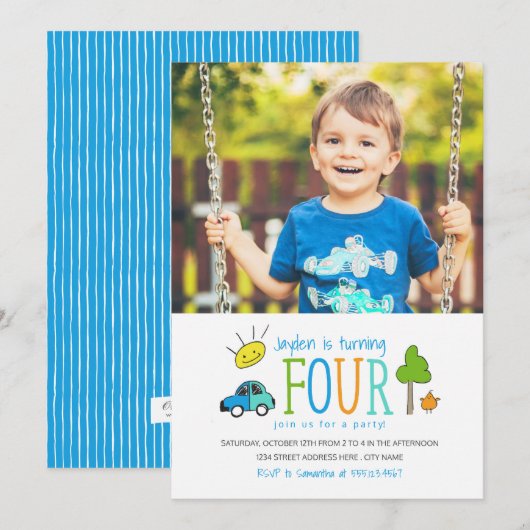 Kleurstofdoppen 4e verjaardag van de uitnodiging / (Voorkant / Achterkant)