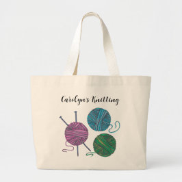 Kleurstofgarens en breinnaalden, gepersonaliseerd grote tote bag