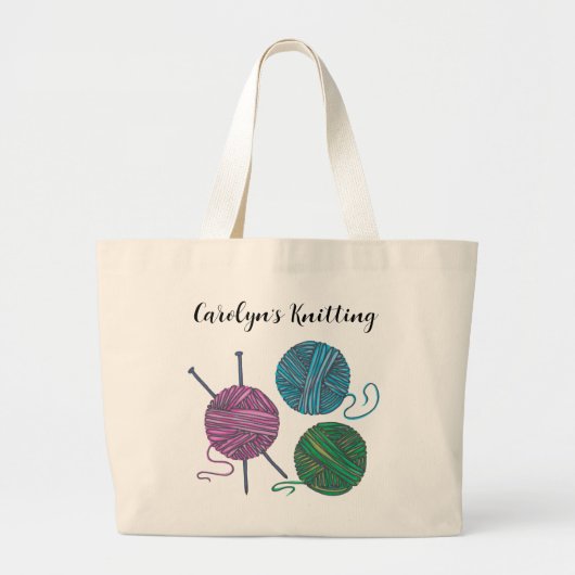 Kleurstofgarens en breinnaalden, gepersonaliseerd grote tote bag (Voorkant)