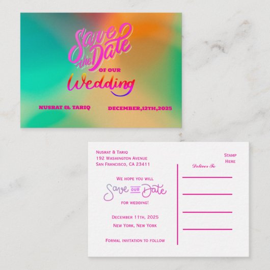 Kleurstructuur: een kleursplash De datum opslaan Notitiekaartje (Voorkant / Achterkant)