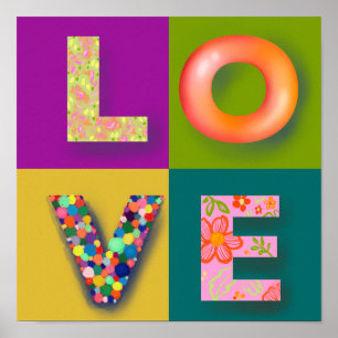 Kleurstructuur LOVE Type Afspelen Eenvoudig Poster