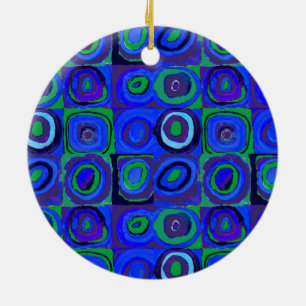 Kleurstudie Vierkanten Squares Blauw Cirkels Keramisch Ornament