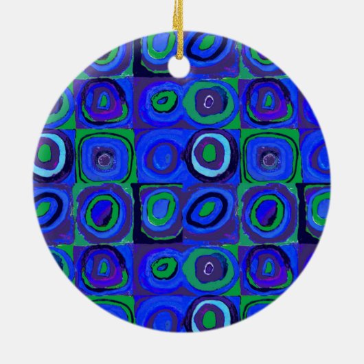 Kleurstudie Vierkanten Squares Blauw Cirkels Keramisch Ornament (Achterkant)