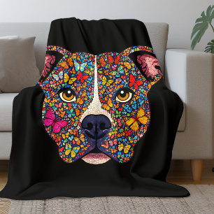 Kleurtherapie Vlinder Hond Portret Pitbull Mama Fleece Deken