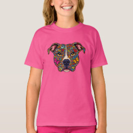 Kleurtherapie Vlinder Hond Portret Pitbull Meisjes T-shirt