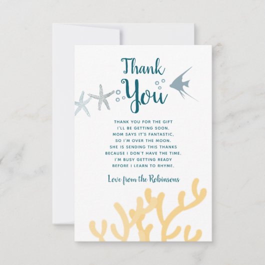 Kleurtrend onder het Baby shower Zee Dank u wel Bedankkaart (Voorkant)