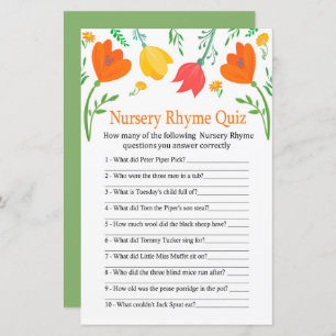 Kleurtulpen Nursery Rhyme Quiz baby shower game