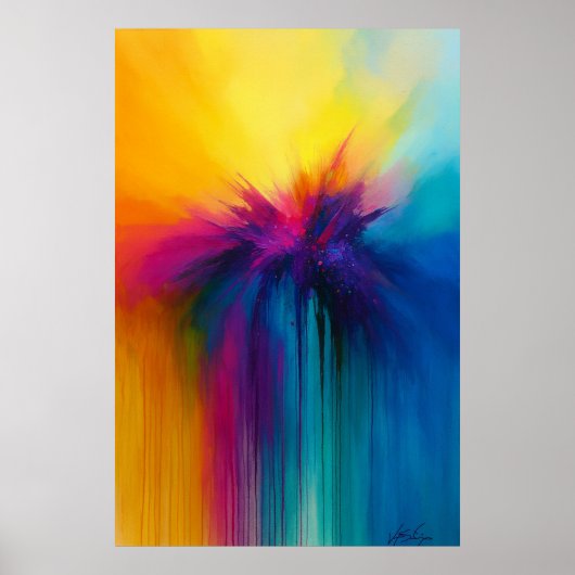 Kleuruitbarsting Cascade Abstracte Explosie Poster (Voorkant)