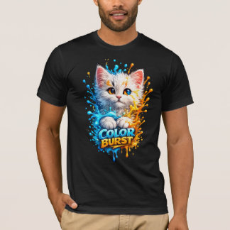 Kleuruitbarsting Kat – Levendig Verfstip Grafische T-shirt