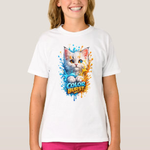 Kleuruitbarsting Kat – Levendig Verfstip Kinderen T-shirt