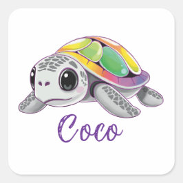 Kleuruitbarsting Zeeschildpad Vierkante Sticker