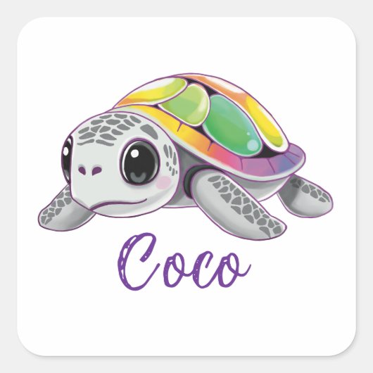 Kleuruitbarsting Zeeschildpad Vierkante Sticker (Voorkant)