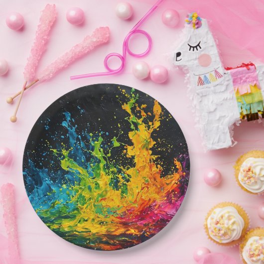 Kleurverf plastic papieren bordje (Feest)