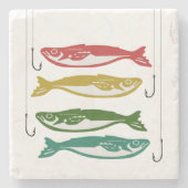 Kleurvis met vishaken stenen onderzetter (Voorkant)