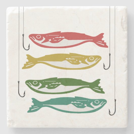 Kleurvis met vishaken stenen onderzetter (Voorkant)