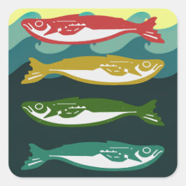 Kleurvis op golven vierkante sticker