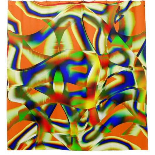 Kleurvlekken op gebogen groenbeige strepen douchegordijn (Voorkant)