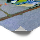 Kleurvogel met rode/oranje bloemen poster (Hoek)