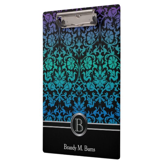 Kleurvol blauw, groen en Paars Floral Damask Klembord (Links)