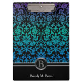 Kleurvol blauw, groen en Paars Floral Damask Klembord (Voorkant)