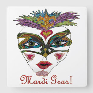 Kleurvol Mardi Gras Glitter Veer Masker Vierkante Klok