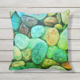 Kleurvolle blauwe en groene stenen keeltjes buitenkussen