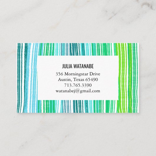 Kleurvolle blauwe groene minimalistische strepen h visitekaartje (Achterkant)