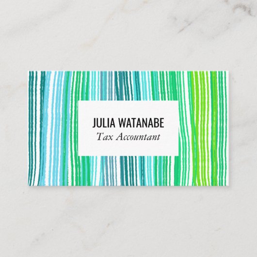 Kleurvolle blauwe groene minimalistische strepen h visitekaartje (Voorkant)