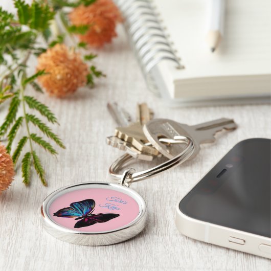 Kleurvolle blauwe vlinder *Persoonlijk* Sleutelhanger (Zijkant)