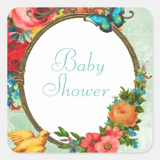 Kleurvolle bloemen Baby shower Square Stickers (Voorkant)