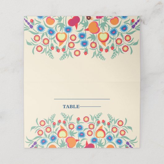 Kleurvolle Floral Folk Art Table Plaatskaartje (Buitenkant ongevouwen)